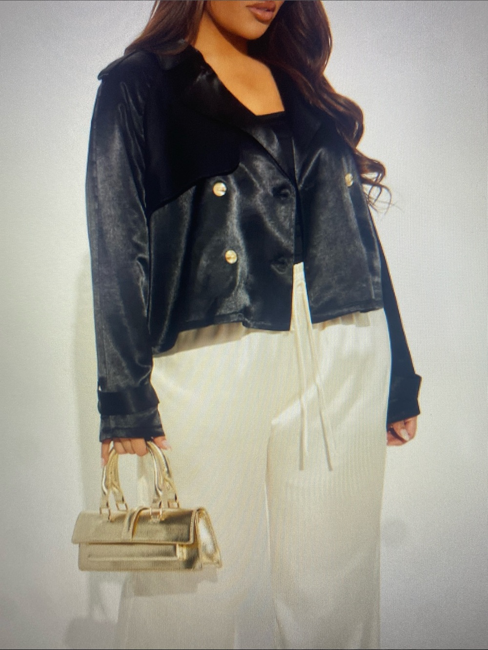 NWT Fashion Nova Jayla Satin Cropped Trench - Black
